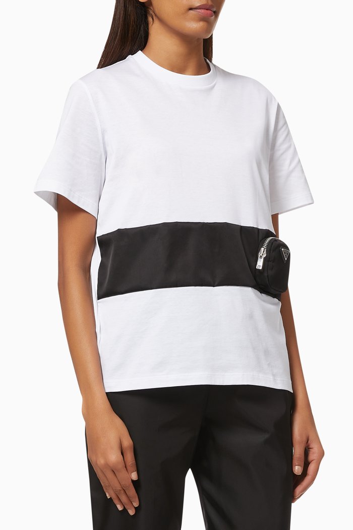 

T-shirt with Re-Nylon Gabardine Pouch in Cotton Jersey, White