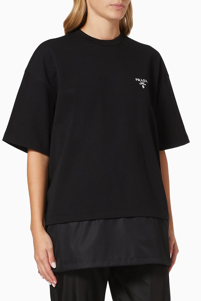 

Logo Print T-shirt in Cotton Jersey & Re-Nylon, Black