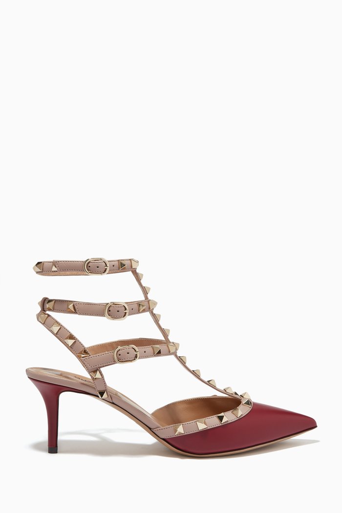 

Valentino Garavani Rockstud Caged Pumps in Leather, Burgundy