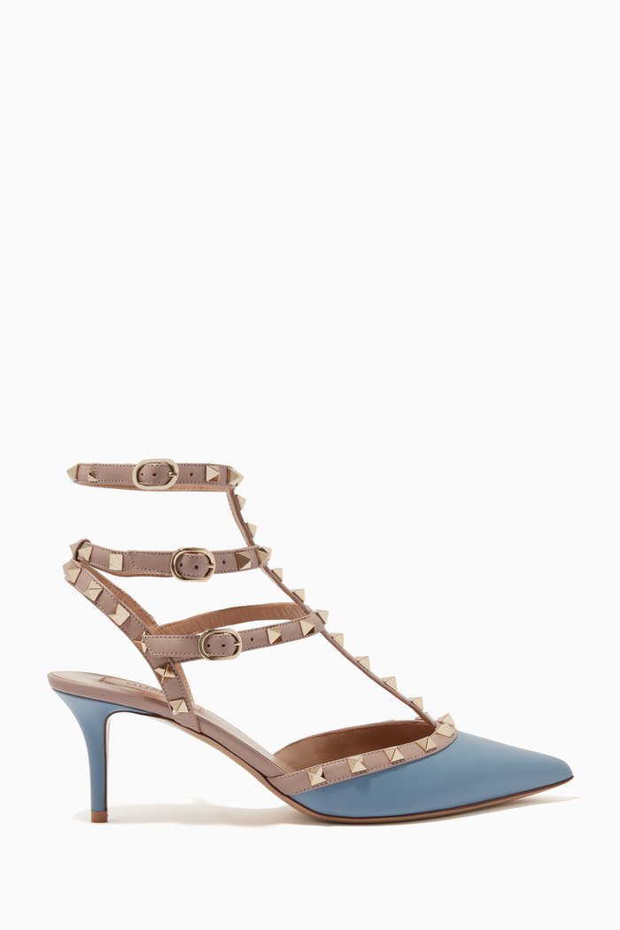 

Valentino Garavani Rockstud Caged Pumps in Leather, Blue