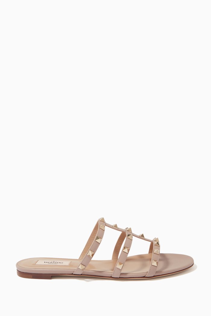 

Valentino Garavani Rockstud Slides in Leather, Neutral