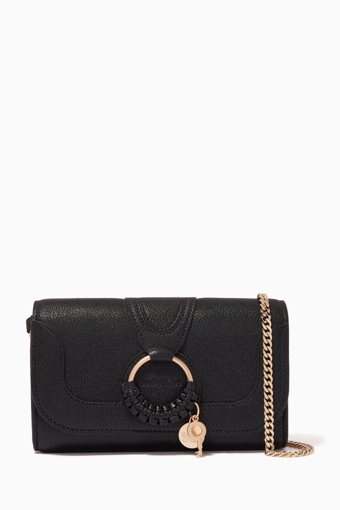 

Hana Chain Wallet in Grained Goatskin, Black