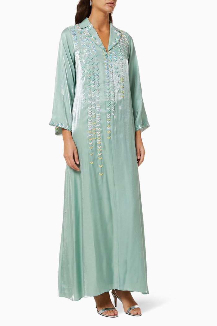 

Metallic Arrow Kaftan in Linen, Green