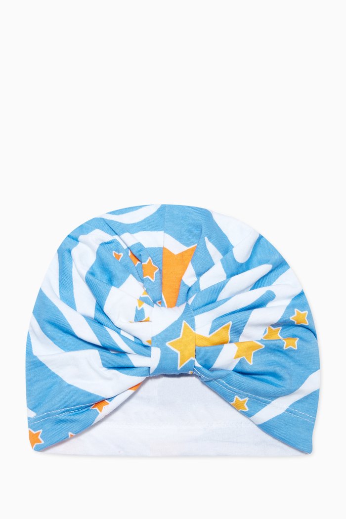 

Zebra Print Turban in Stretch Organic Cotton, Blue