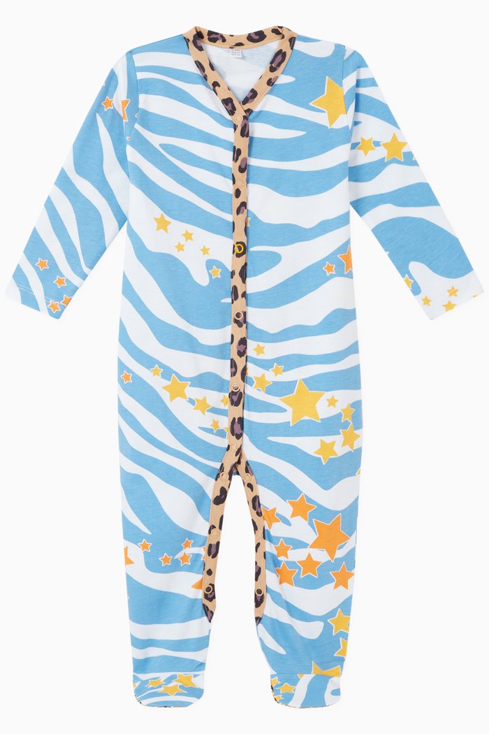 

Zebra Print Bodysuit in Organic Cotton Jersey, Blue