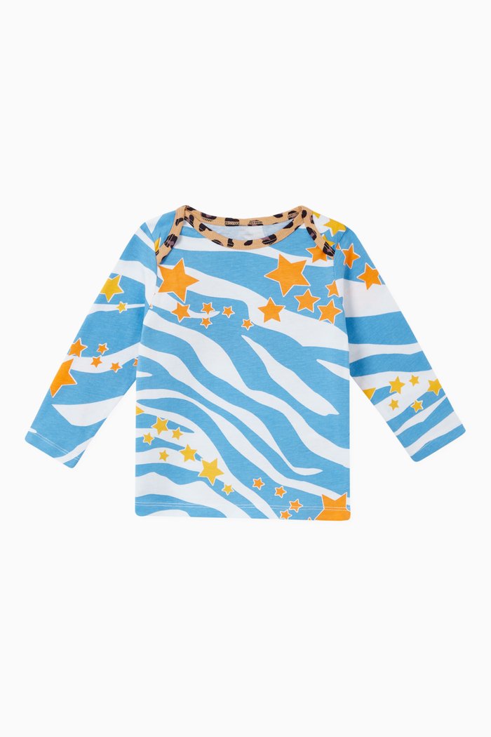 

Zebra Print T-shirt in Organic Cotton Jersey, Blue