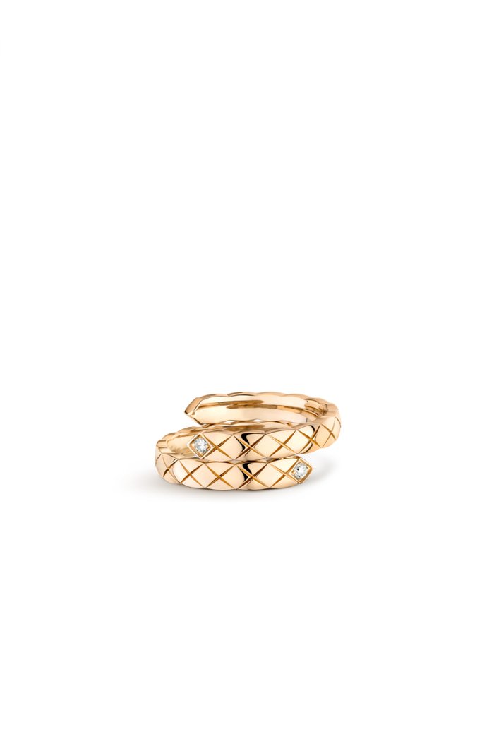 Quilted motif, small version, 18K BEIGE GOLD, diamonds, Neutral