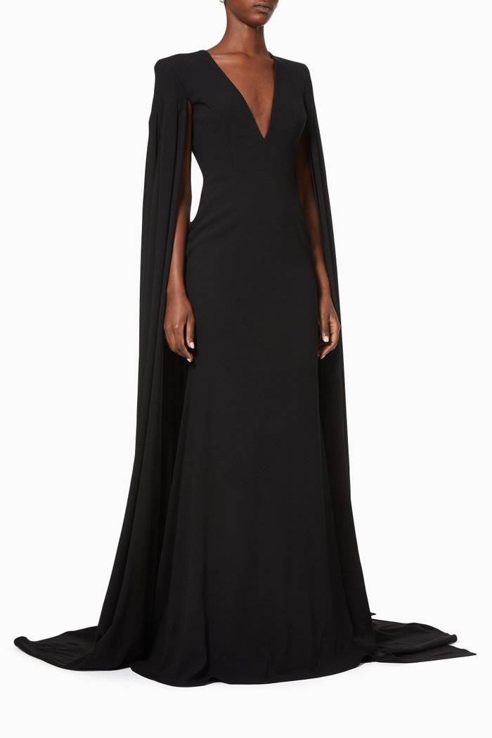 

Kendall Cape Gown in Satin Crepe, Black