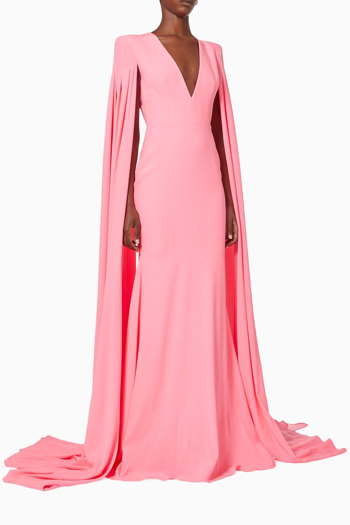 Kendall Cape Gown in Satin Crepe, Pink