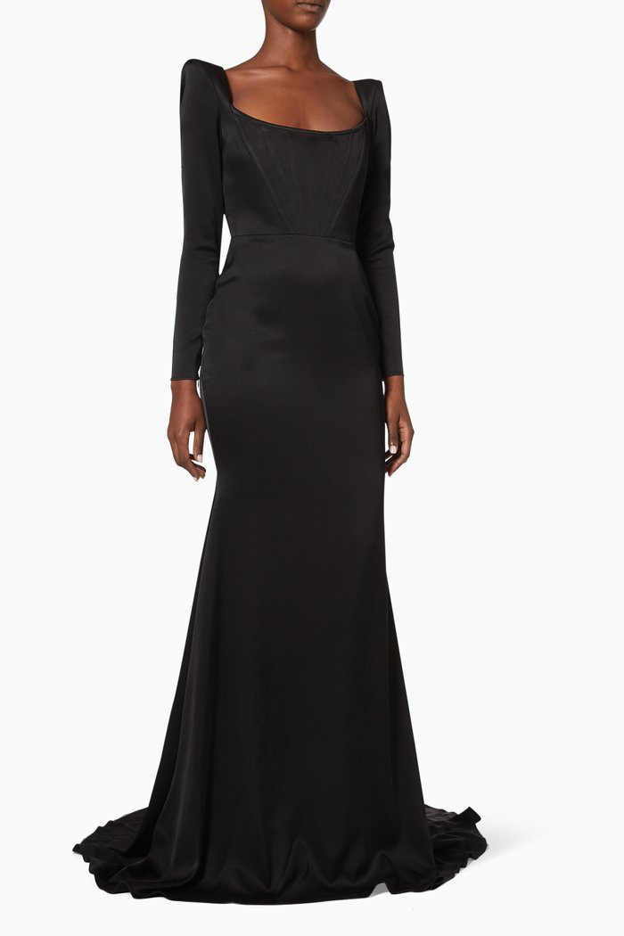 

Brant Corset Gown in Satin Crepe, Black
