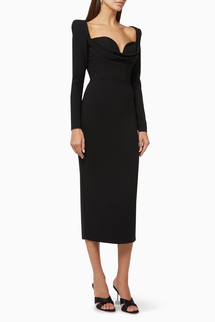 

Corin Midi Dress in Stretch Crepe, Black