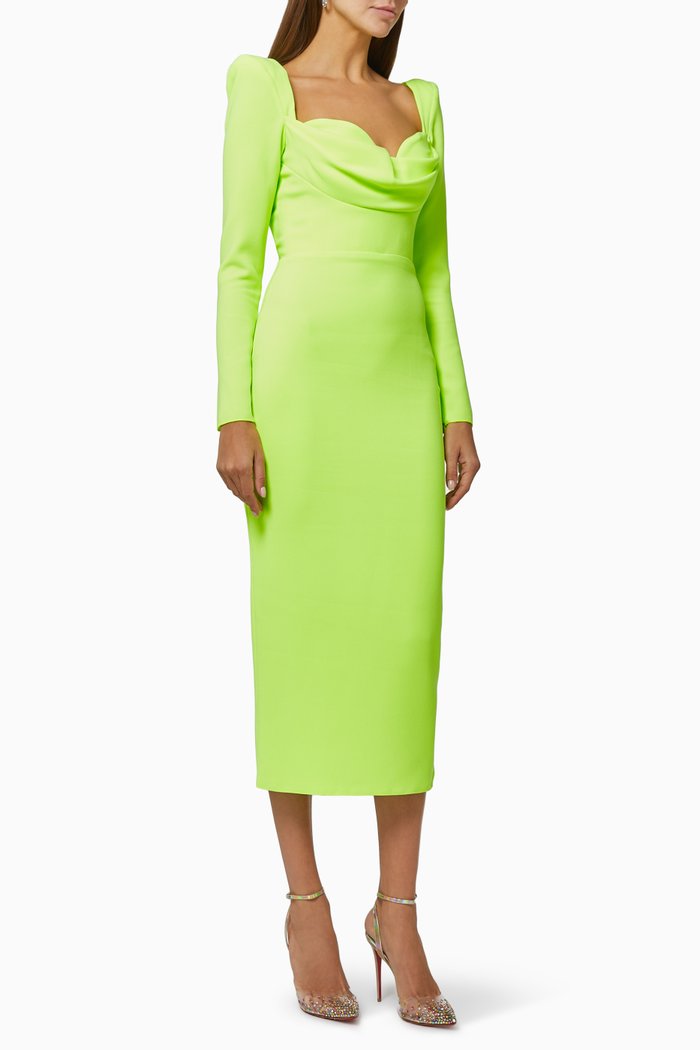 Corin Midi Dress in Stretch Crepe, Yellow