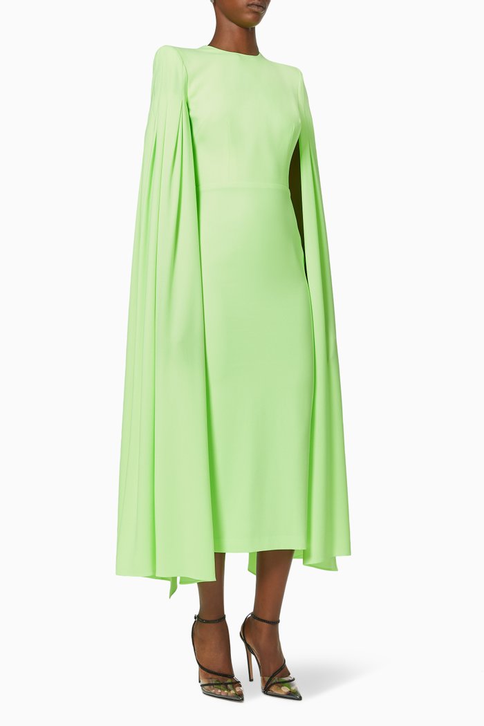 

Kennedy Cape Sleeve Dress in Satin Crepe, Yellow