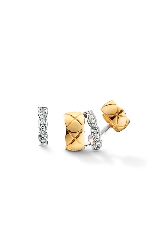 Quilted motif, 18K white and yellow gold, diamonds, Multicolour