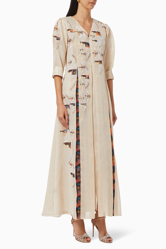 

Beaded Embroidered Jalabiya, Neutral