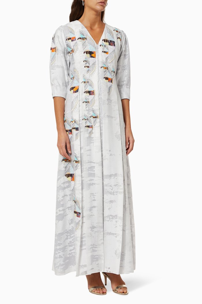 

Beaded Embroidered Jalabiya, Neutral