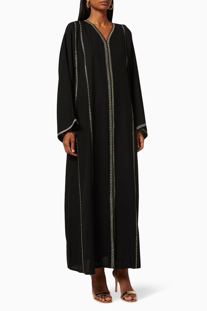 

Abaya with Contrast Embroidery, Black