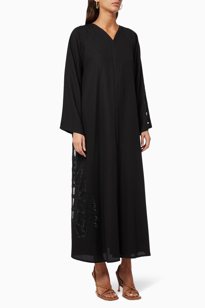 

Cut Out Abaya with Sequin Embroidery, Black