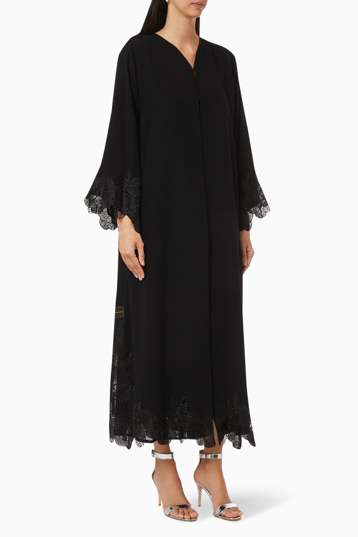 

Abaya with Floral Embroidery, Black