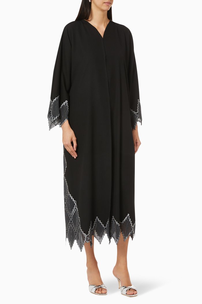 

Abaya with Contrast Embroidery, Black