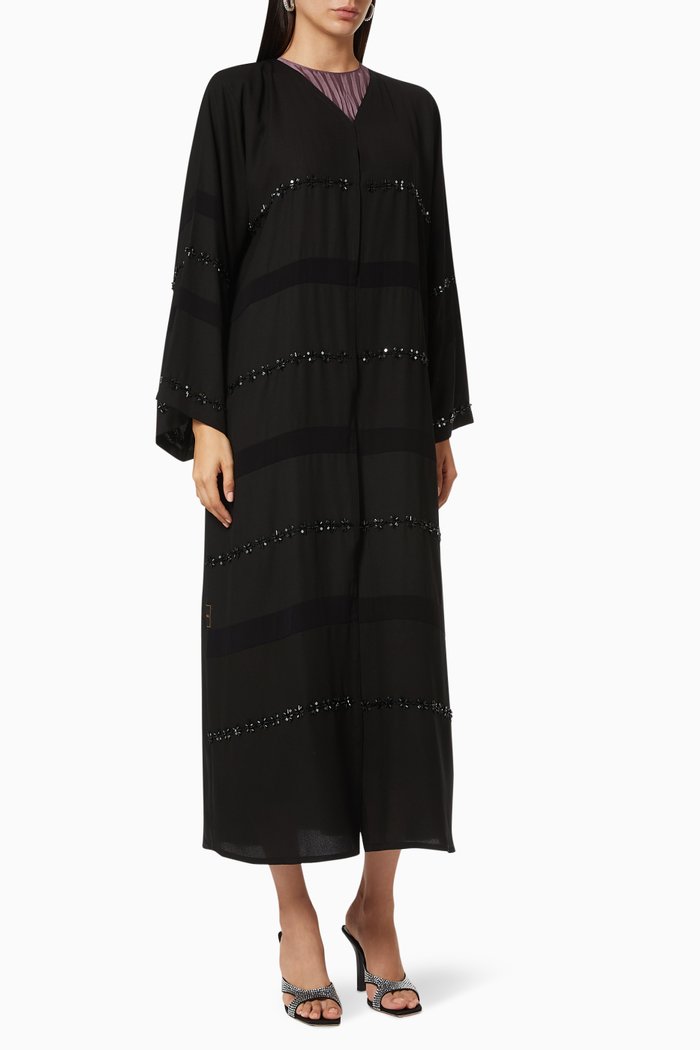 

Abaya with Beaded Embroidery, Black