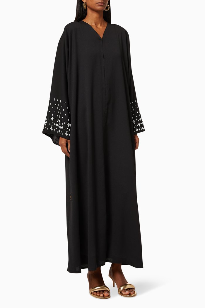 

Abaya with Beaded Embroidery, Black