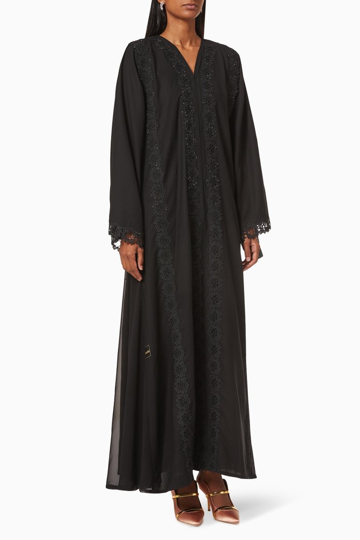 

Abaya with Floral Lace, Black