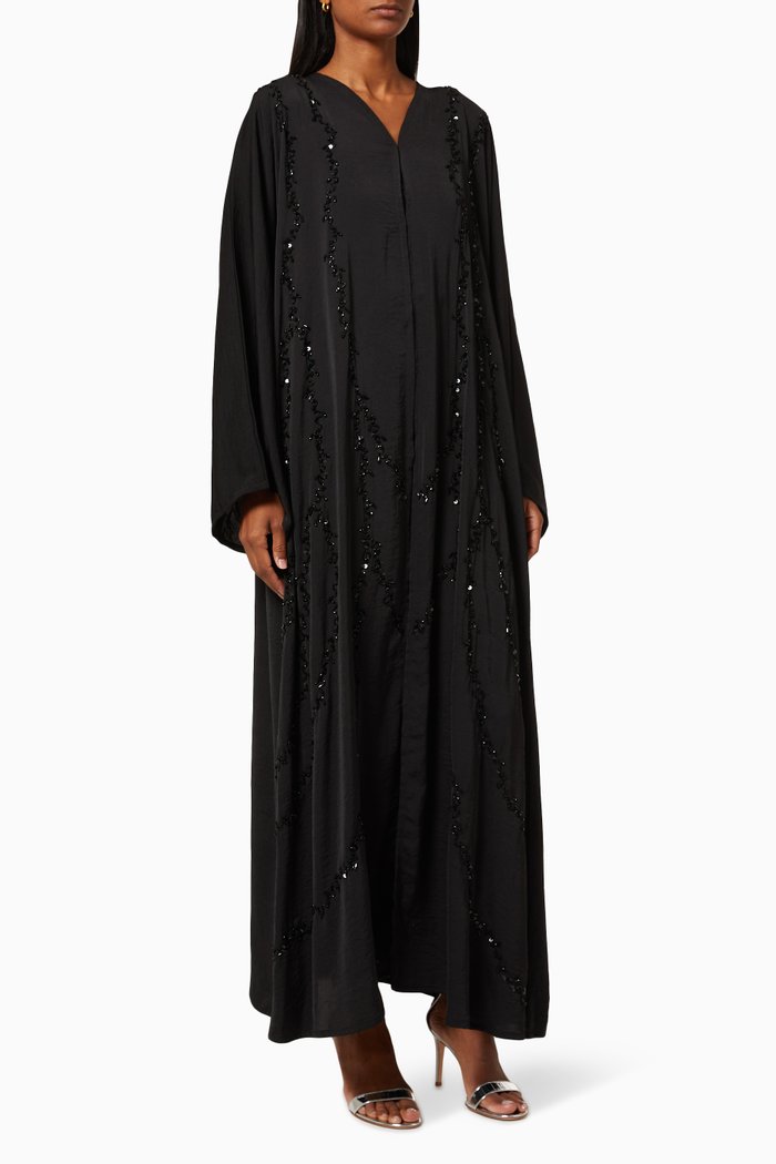

Abaya with Beaded Embroidery, Black