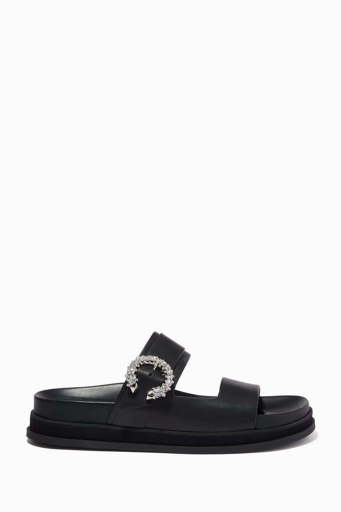 

Marga Flats with Crystal Buckle in Leather, Black