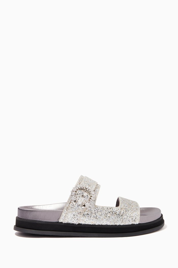 

Marga Flats with Crystal Buckle in Coarse Glitter, Silver