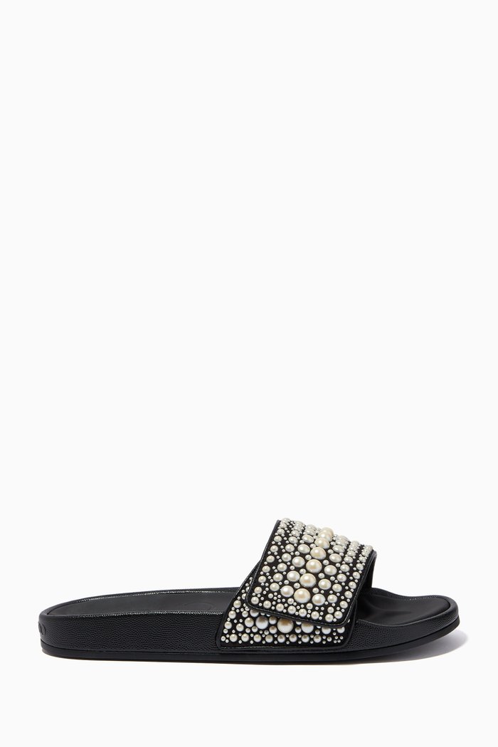 

Fitz Pool Slides in Canvas and Leather, Black