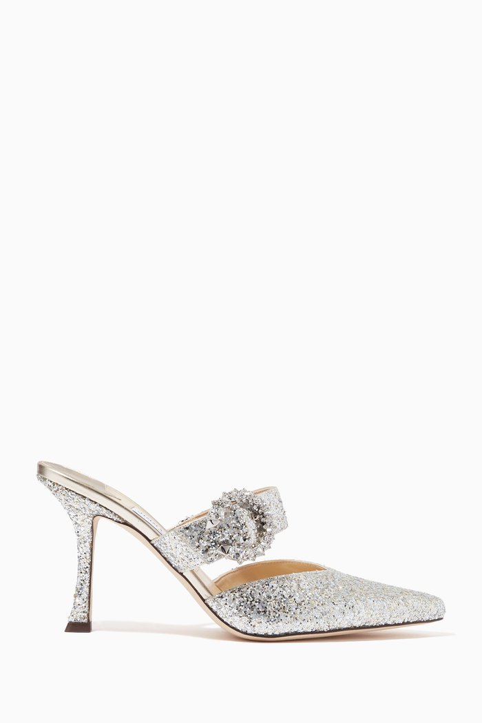 Marta 90 Mules in Coarse Glitter, Silver