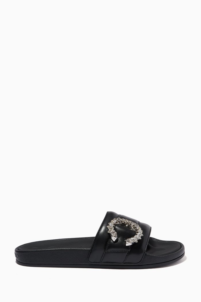 

Fallon Slides with Crystal Buckle in Nappa, Black