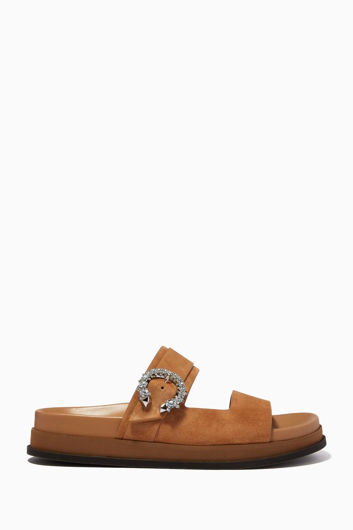 

Marga Flats with Crystal Buckle in Suede, Brown
