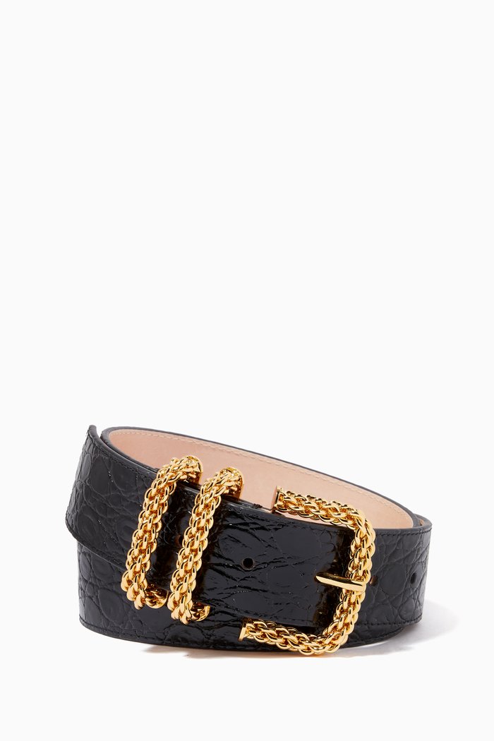 

Katina Thick Belt in Circular Croco-embossed Leather, Black