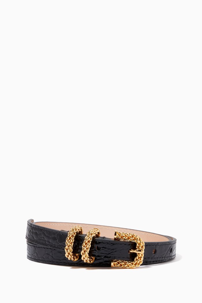 

Katina Thin Belt in Circular Croco-embossed Leather, Black
