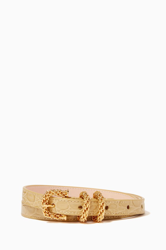 Katina Thin Belt in Circular Croco-embossed Leather, Neutral
