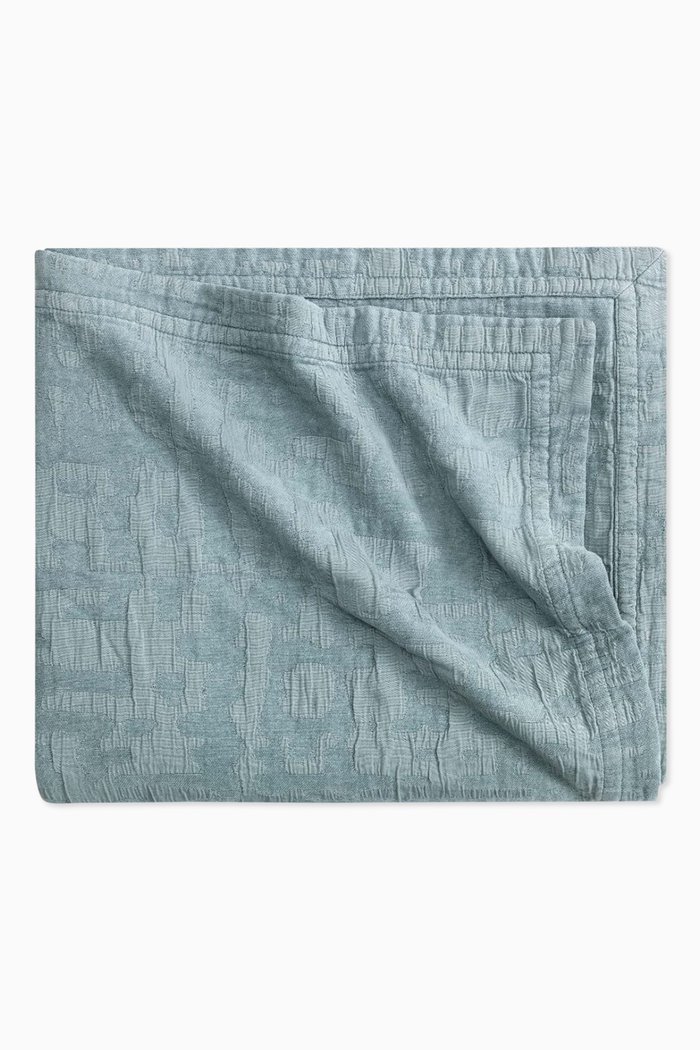 

Misty Mint Bedspread in Crinkled Cotton Jacquard, 240 x 260cm, Green