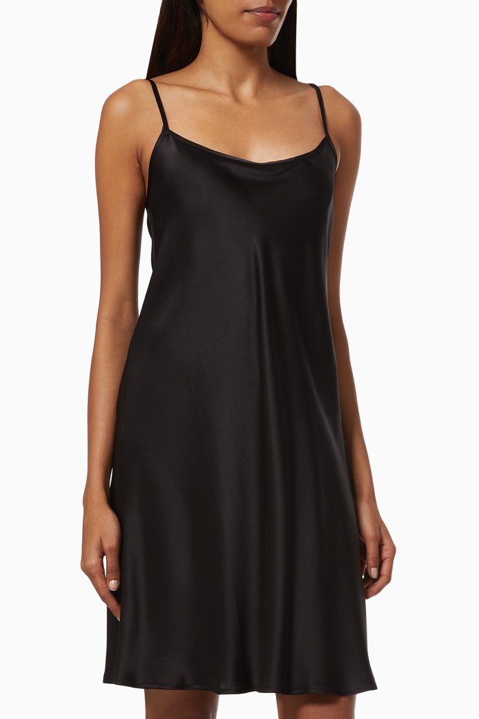 Angelica Short Nighty in Silk Satin, Black