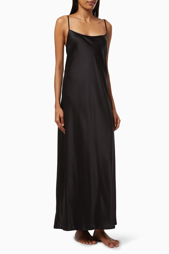 

Angelica Long Nighty in Silk Satin, Black