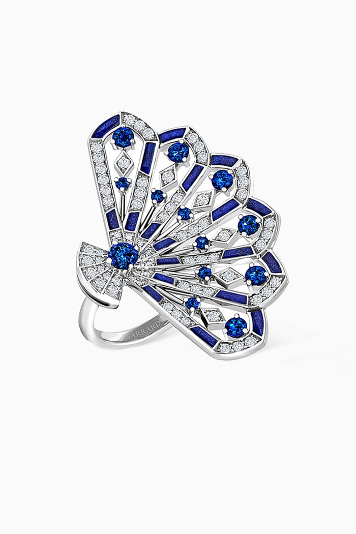 

Fanfare Symphony Lapis Lazuli & Blue Sapphire Openwork Ring with Diamonds in 18kt White Gold