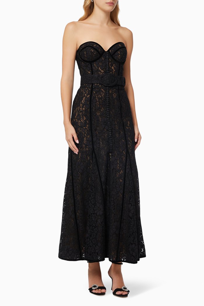 

Strapless Bustier Dress in Lace, Black