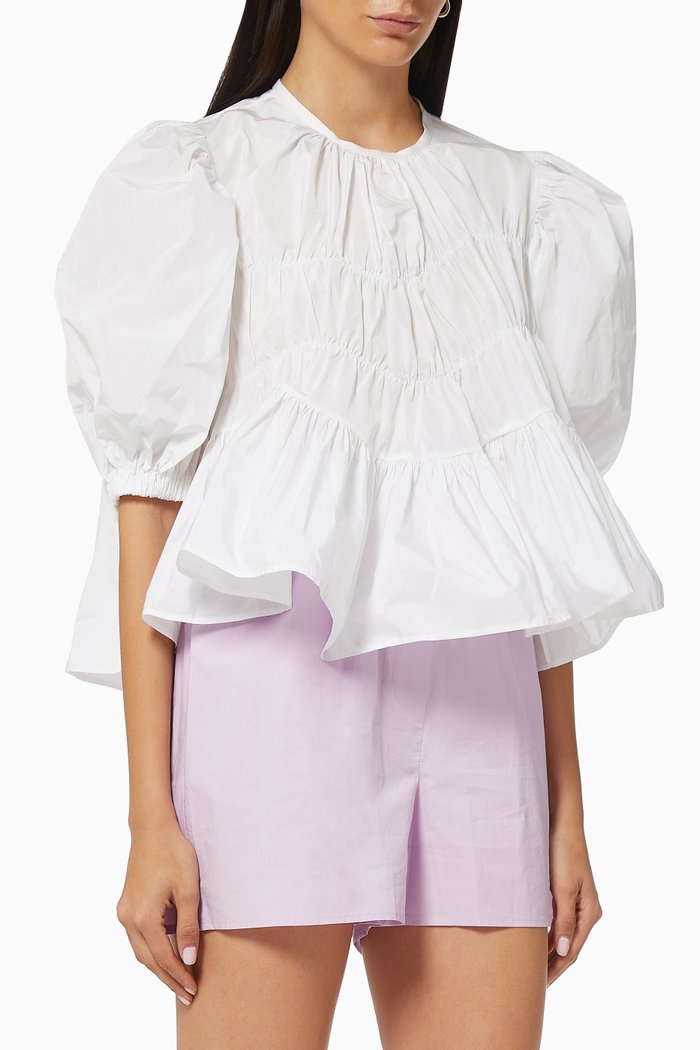 

Dorte Gathered Top in Recycled Taffeta, White