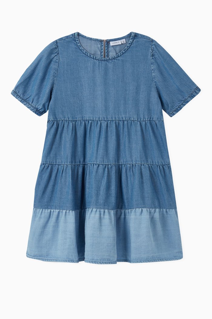 

Tiered Dress in Denim, Blue