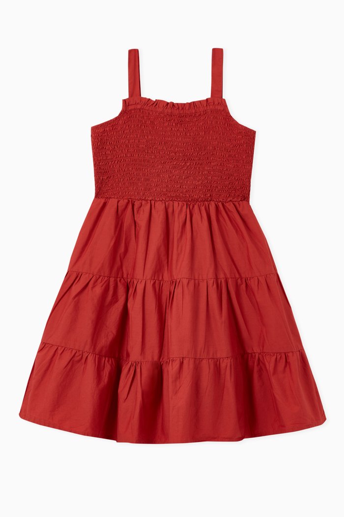 

Smock Cami Dress in Organic Cotton, Red