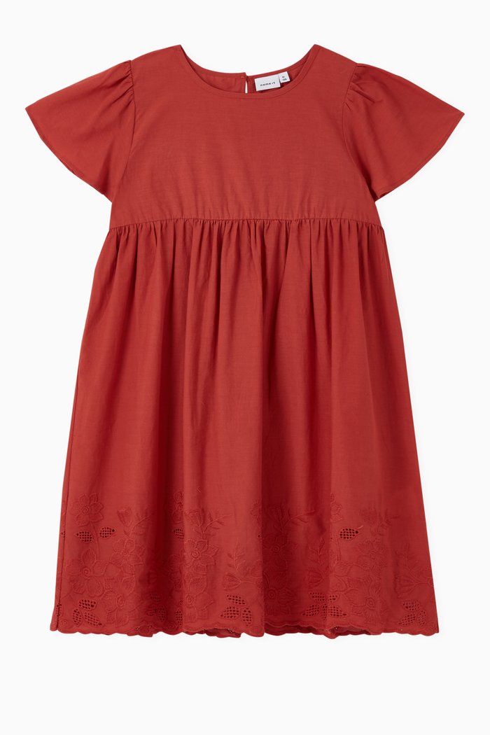 

Embroidered Floral Dress in Cotton, Red