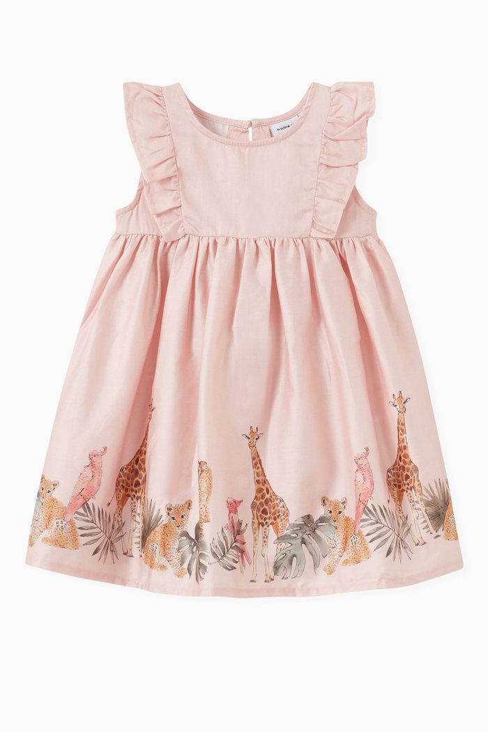 

Animal Print Dress in Organic Cotton, Pink