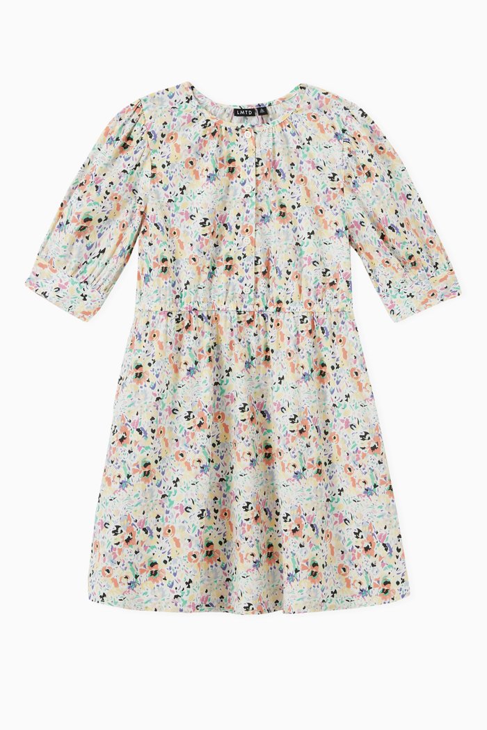 

Floral Print Dress in Organic Cotton, White
