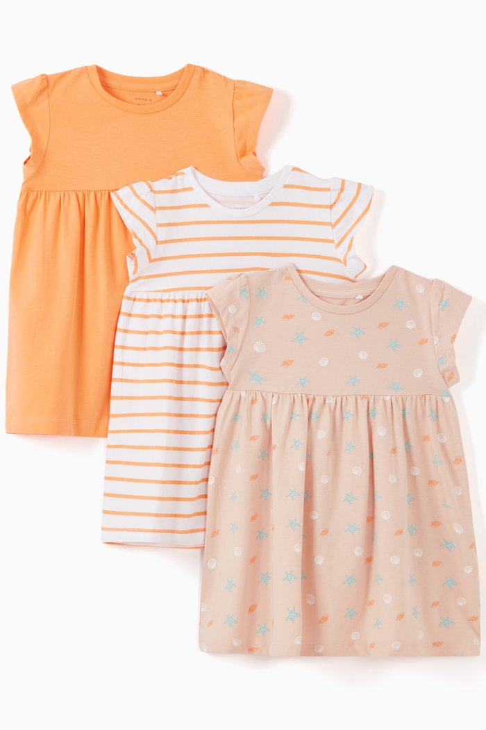

Assorted Dresses in Stretch Organic Cotton, Set of 3, Multicolour