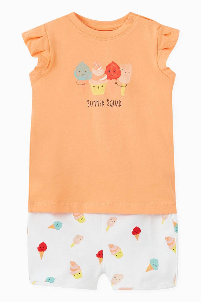 

Ice-cream Print T-shirt and Shorts Set in Cotton, Multicolour